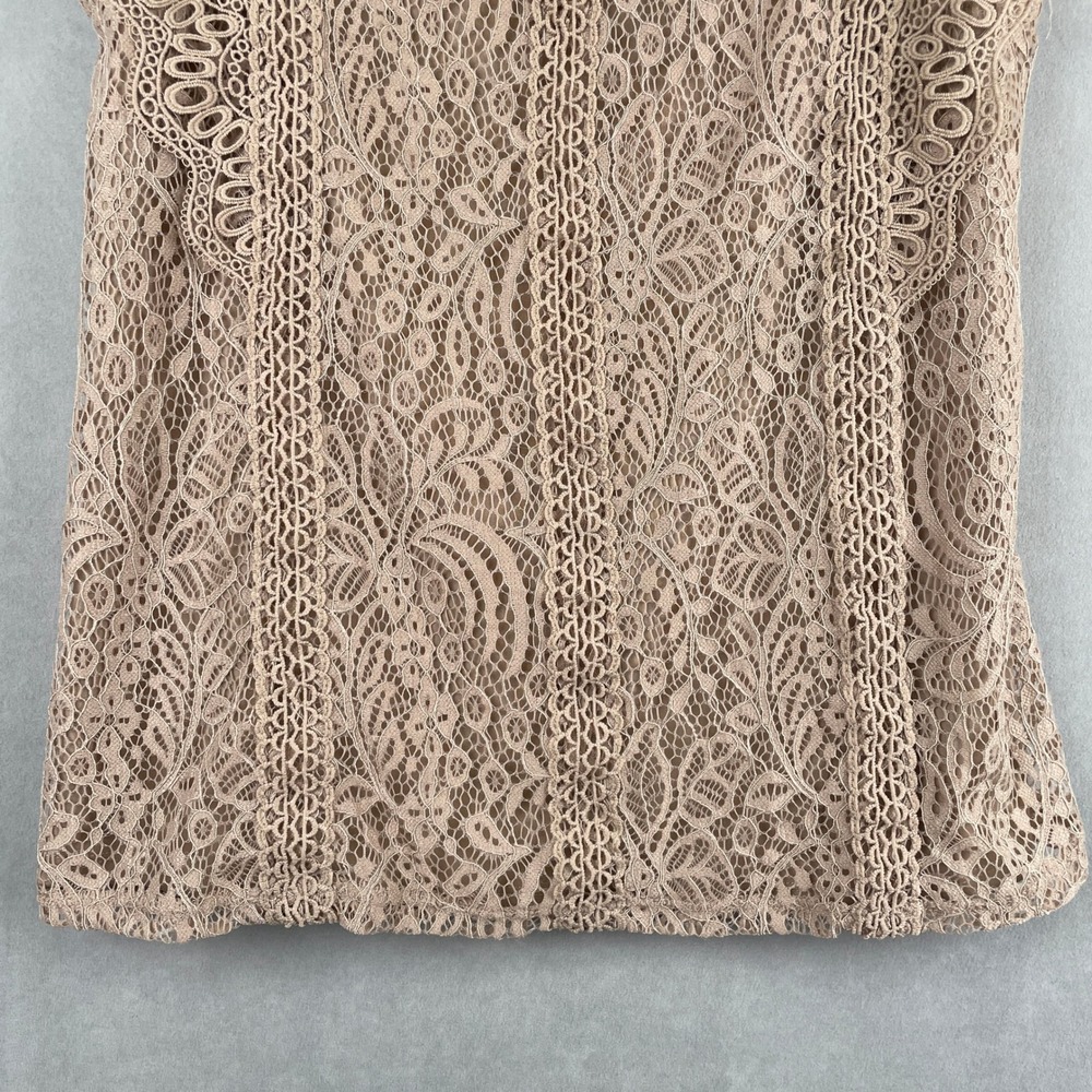Cable & Gauge Womens Tan Floral Lace High Neck Sleeveless‎ Shell Coquette Top M - Picture 4 of 8
